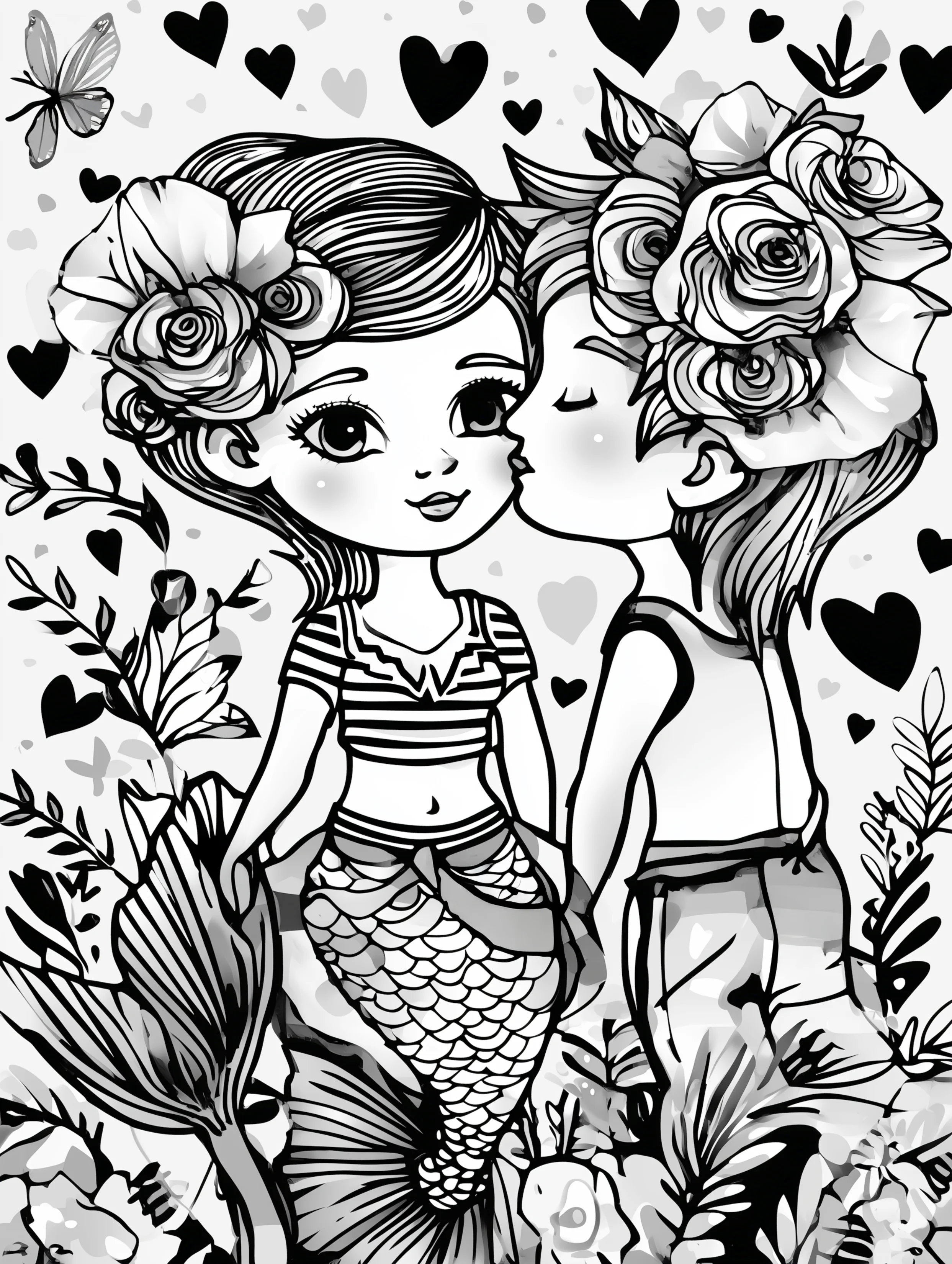 Free printable valentines coloring pages for adults featuring a romantic kiss on the cheek